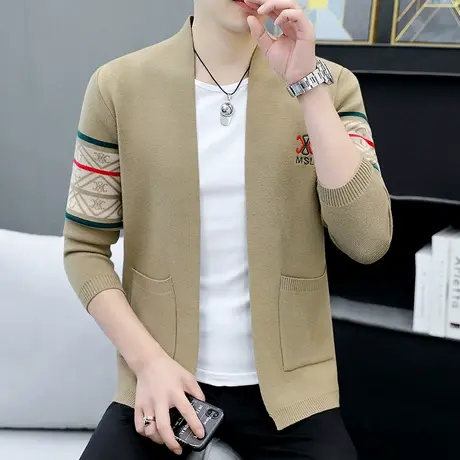 毛衣外套男士秋季针织开衫披风潮流韩版V领帅气薄款长袖外穿线衫商品大图