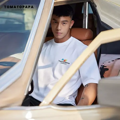 TOMATOPAPA短袖T恤圆领宽松高街23夏ins彩色小花青年情侣体恤上衣商品大图