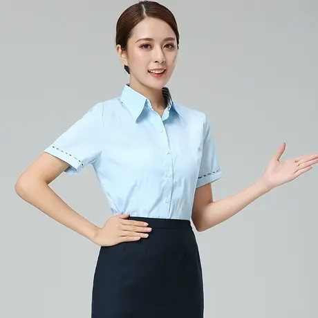 夏季邮政新款储蓄银行制服工作服中国湖蓝短包裙一步裙衬衫工装女商品大图