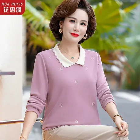 中年妈妈秋装洋气长袖翻领T恤小衫40-50岁中老年女春秋打底衫上衣商品大图