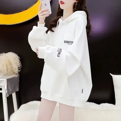 慵懒风连帽卫衣女2023新款秋冬洋气减龄宽松oversize加绒加厚外套图片