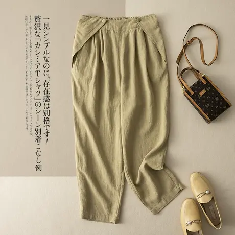 享永子天丝苎麻休闲裤女文艺复古设计感小众棉麻直筒小脚裤2023夏商品大图