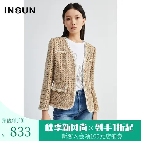 恩裳2022冬时尚立体感肩部显瘦干练小香风羊毛短外套商品大图