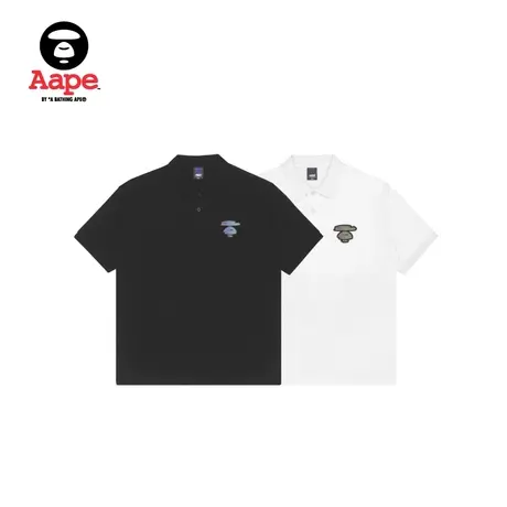 Aape旗舰店男装春夏猿颜徽章字母印花简约POLO衫0928XXI图片