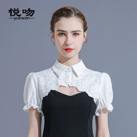 纯棉泡泡袖小坎肩女短款开衫裙子外搭薄短外套衬衫领小披肩夏百搭图片