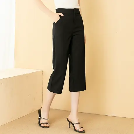 黑色高腰窄版直筒裤女小个子七分裤2023新款夏季薄款阔腿裤八分裤图片