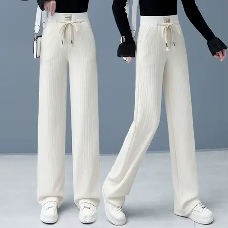 休闲阔腿裤女高腰显瘦2023新款直筒拖地休闲长裤抽绳松紧腰卫裤潮商品大图