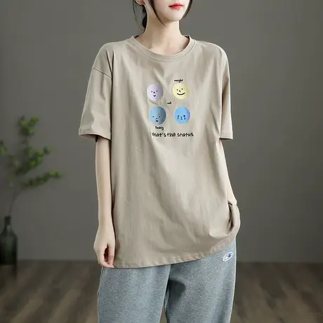 dza 文艺复古白色纯棉T恤女士短袖洋气内搭上衣新款夏季百搭体恤商品大图