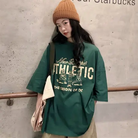 超火cec短袖t恤女宽松2019新款潮ins原宿bf慵懒风怪味丧系上衣服商品大图