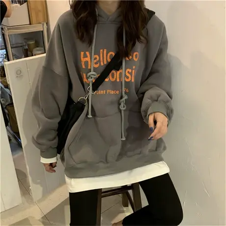 chic港味卫衣女秋冬宽松韩版潮ins连帽上衣bf慵懒风加绒加厚外套商品大图
