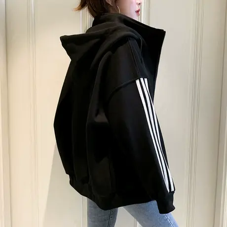 连帽卫衣女2023新款秋冬季小个子宽松韩版慵懒风加绒加厚开衫外套商品大图