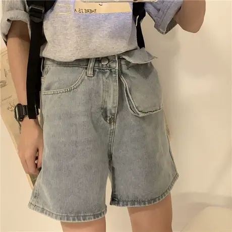 红续2020新款韩版ins潮港味百搭休闲宽松学院风牛仔裤短裤女学生图片