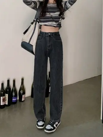 清仓捡漏高腰牛仔裤春秋2023新款时尚宽松复古阔腿裤子直筒长裤商品大图