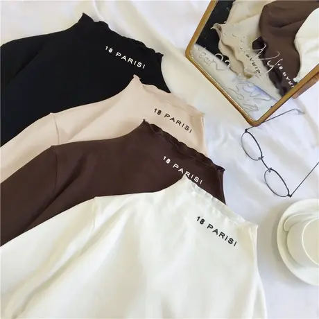 2023年春秋冬季新款半高领内搭洋气百搭长袖t恤上衣服打底衫女装图片