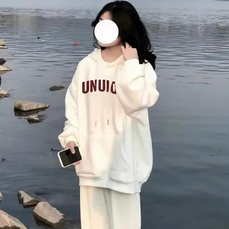 高级感连帽卫衣女秋冬季加绒加厚美式炸街潮牌oversize宽松外套商品大图