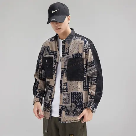 Modi Nick/摩帝尼克文艺印花复古潮流衬衫宽松休闲舒适水洗男衬衣图片