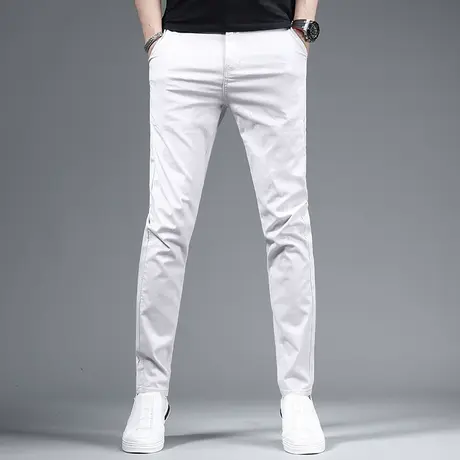 2023夏季新款男士休闲裤白色修身小脚弹力超薄款休闲牛仔裤男商品大图