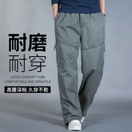 男士工作服裤子夏季薄款纯棉宽松直筒裤男款大码耐磨防撕裂工装裤商品大图