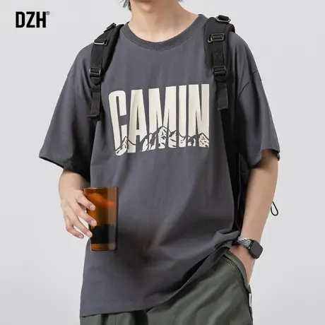 男生深灰色全棉t恤男短袖潮牌百搭宽松男装2023新款夏季半袖体恤商品大图