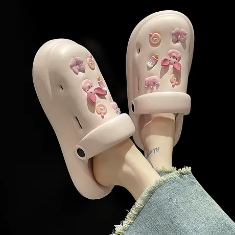 可爱少女心包头凉拖鞋女2023新款夏季外穿卡通小猪厚底防滑洞洞鞋商品大图