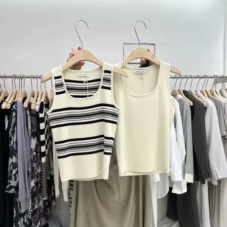 十三行女装2022夏季新款韩版简约风套头修身针织上衣无袖吊带背心图片