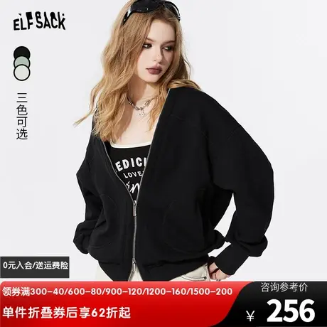 妖精的口袋设计感短款开衫外套女春秋黑色卫衣女款2024新款爆款商品大图