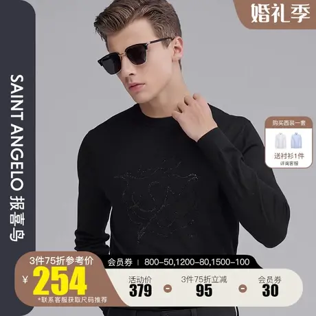 报喜鸟2022秋季新款时尚休闲潮流纯羊毛针织衫修身羊毛衫男士毛衣图片