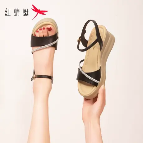 REDDRAGONFLY红蜻蜓 小个子穿搭~厚底妈妈凉鞋坡跟百搭松糕高跟鞋商品大图