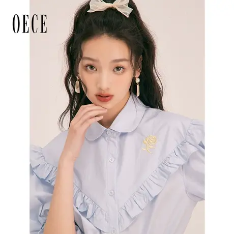Oece短袖高级感衬衫2023春夏新款女装复古港味小众衬衣春气质小衫图片