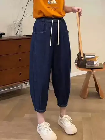 2023夏季新款牛仔裤薄款紧腰哈伦裤休闲裤女减龄百搭遮肉显瘦裤子商品大图