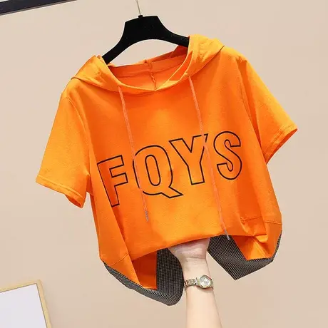 欧洲站2023夏装新款卫衣休闲假两件复古T恤韩版字母短袖上衣女潮商品大图