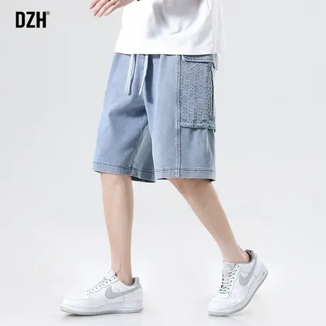 男士日系牛仔短裤男夏季薄款工装直筒五分裤2023年新款浅蓝色裤子商品大图