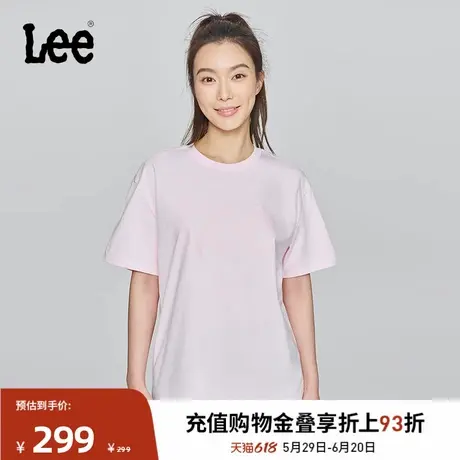 Lee商场同款25春夏新品舒适男友风圆领裂纹效果Logo印花女短袖T恤图片