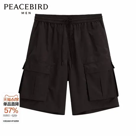 太平鸟男装工装休闲裤夏季宽松直筒裤工装大口袋户外五分中裤潮商品大图
