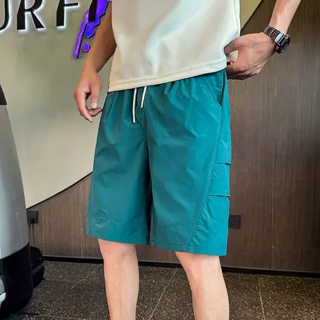 夏季新款个性休闲褶皱短裤宽松直筒沙滩裤潮流百搭运动工装五分裤商品大图
