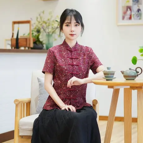 筠雅夏季新款唐装女中国风改良上衣收腰百搭质感新中式女装24J191商品大图