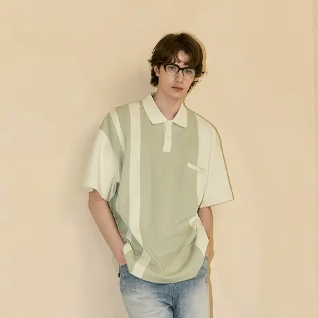 Lilbetter男士polo衫翻领短袖拼接撞色宽松夏季简约休闲宽松LB潮图片