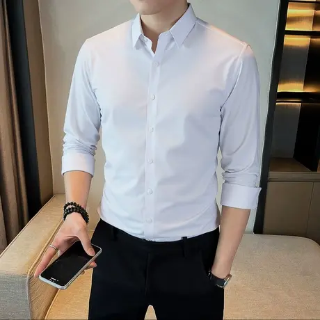 2025春季长袖衬衫男士无痕免烫寸衫高级感弹力抗皱职业装打底衬衣商品大图