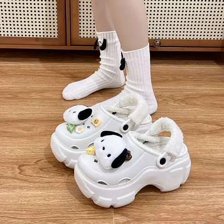 加绒洞洞拖女士新款冬季居家室内外防滑增高厚底踩屎感洞洞鞋女款商品大图