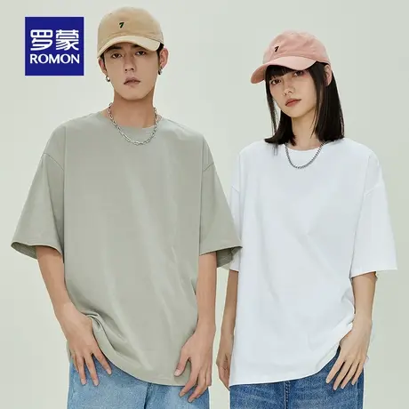 【纯棉+7A抗菌】罗蒙情侣款休闲短袖T恤2025夏季薄款宽松圆领上衣图片