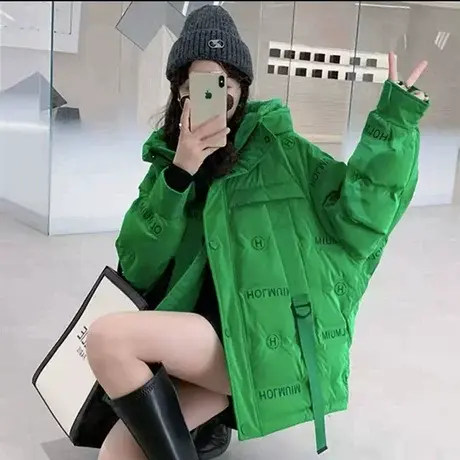 加厚免洗亮面羽绒棉服女连帽中长款宽松2023冬季新款大码棉衣外套图片