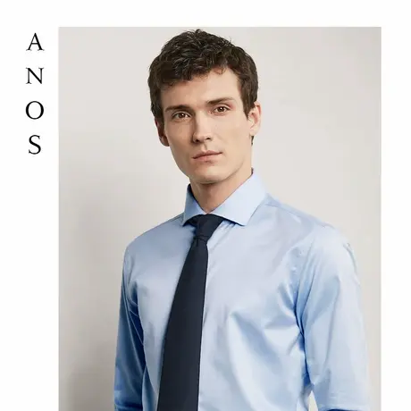ANOS/亚诺司丝光棉系列 液氨免烫处理 晴空蓝温莎领衬衫男长袖商品大图