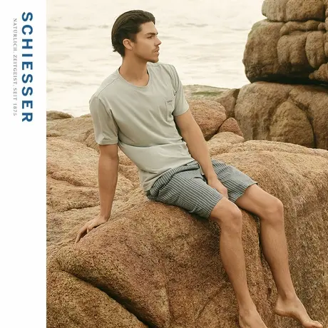 SCHIESSER舒雅25年春夏新品男士纯棉柔软亲肤透气圆领家居服套装图片