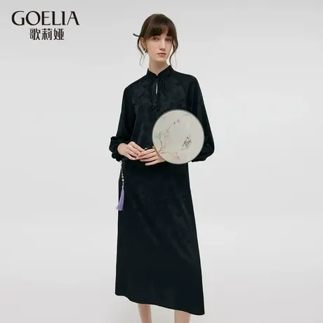 歌莉娅新中式连衣裙女2024秋季新款国风提花改良长旗袍1C7R4K870商品大图