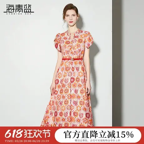 海青蓝 女装裙子2025年新款夏季时尚气质高级中长款印花连衣裙女图片