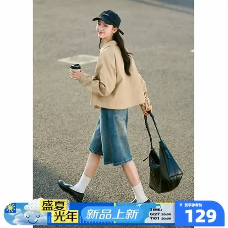 唐狮2025春季新款女衬衫长袖短款休闲衬衣宽松百搭工装衬衫流行图片