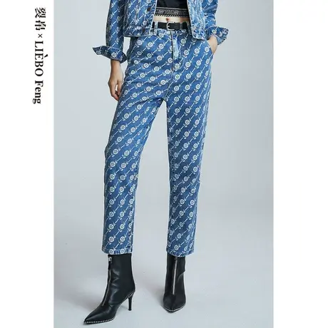 裂帛LIEBOFeng2023年春复古印花原创设计国潮直筒显瘦宽松牛仔裤商品大图