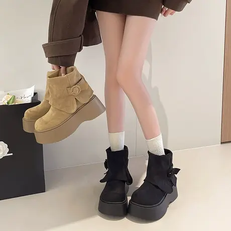 厚底增高短靴女款2025新款秋季时尚百搭靴子小个子高级显瘦马丁靴图片
