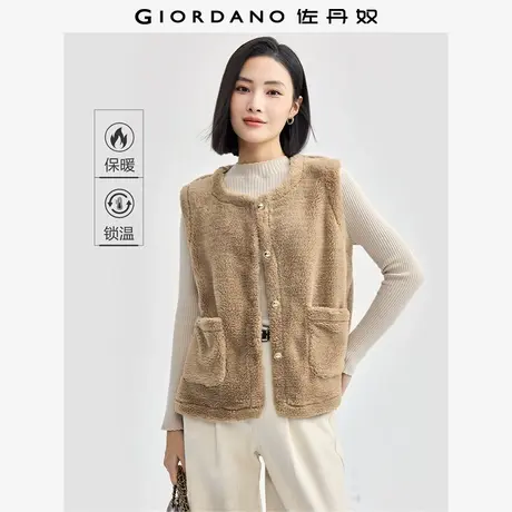 佐丹奴外套女装仿羊羔绒金属纽扣圆领针织背心外套 05374899商品大图