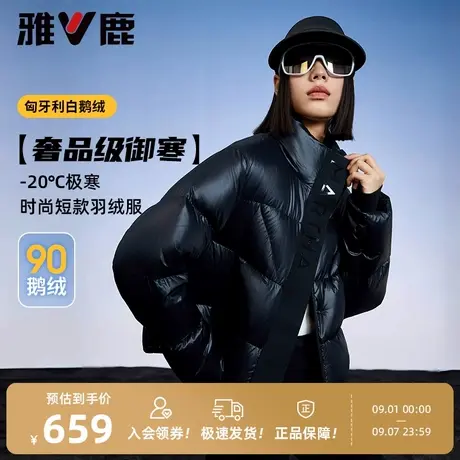 【鹅绒】雅鹿短款立领羽绒服女2025冬季新款时尚加厚极寒保暖外套商品大图